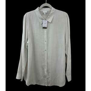 J. Jill Window Pane Plaid Button Down Tunic Top Long Sleeve Large Classic NEW